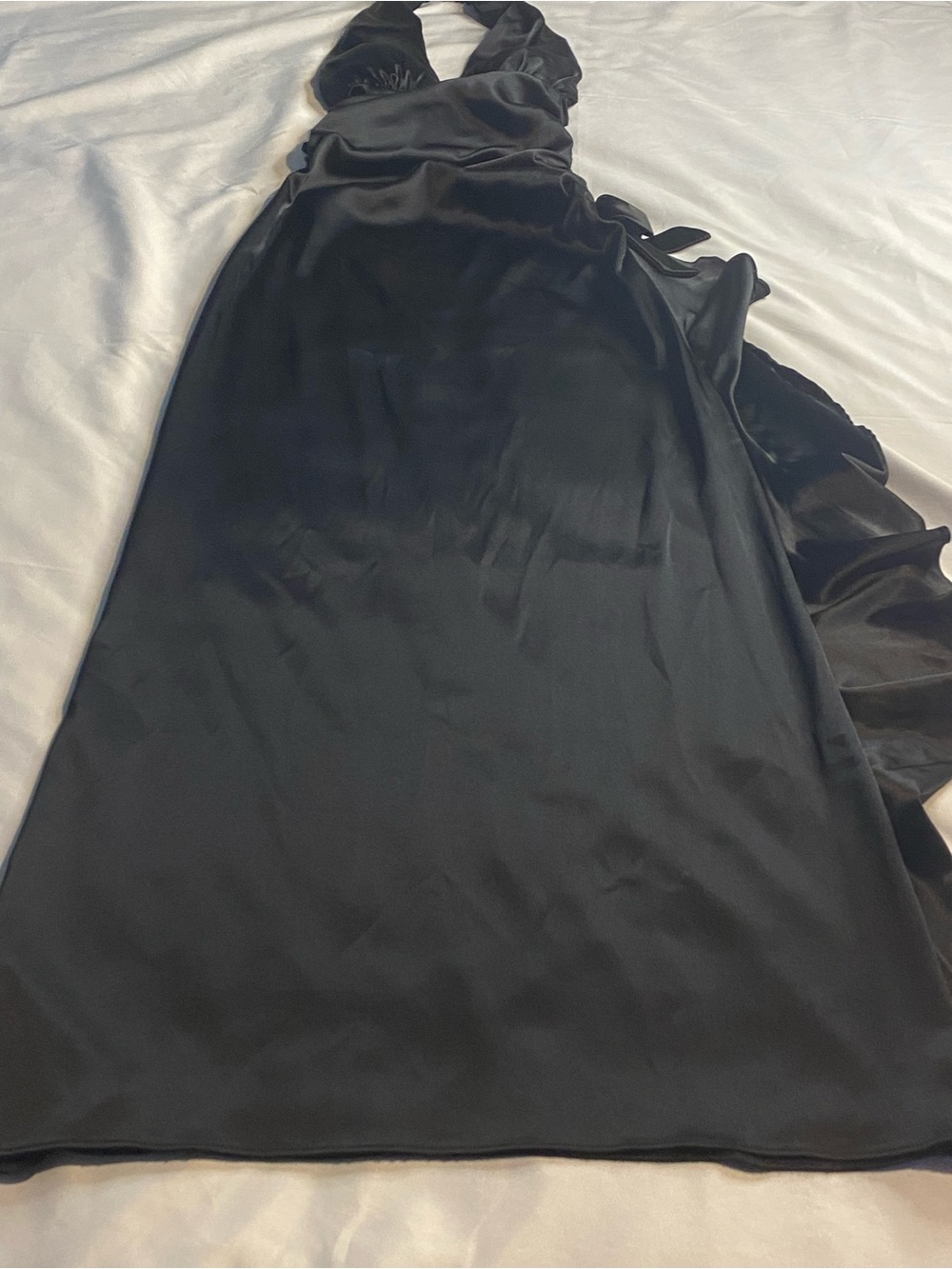 Black Satin Halter Evening Dress